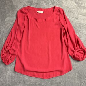 Loft Womens Pink Blouse Shirt Top Ruched 3/4 Sleeves Sz. Large